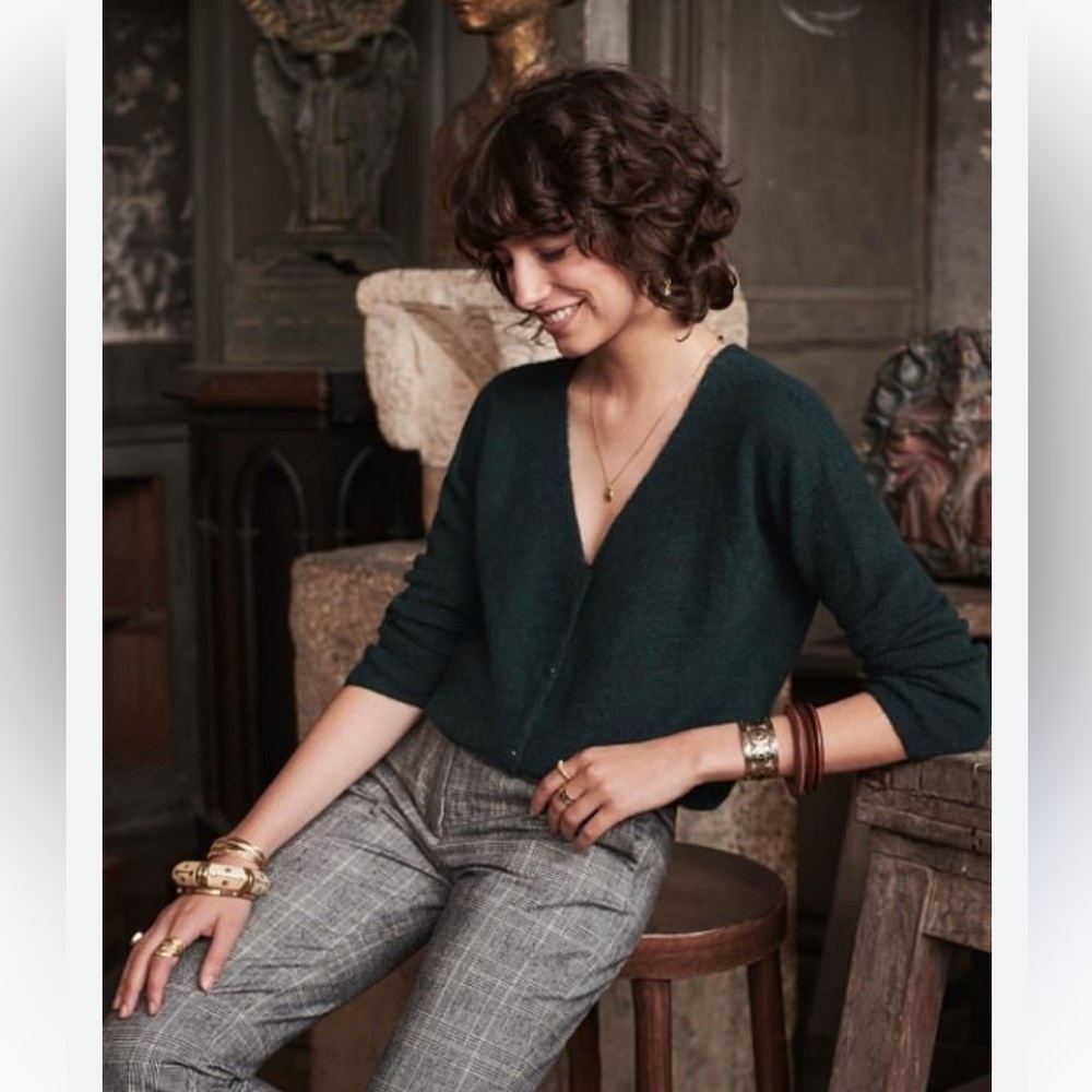 Sezane Barry Cardigan Dark Green
